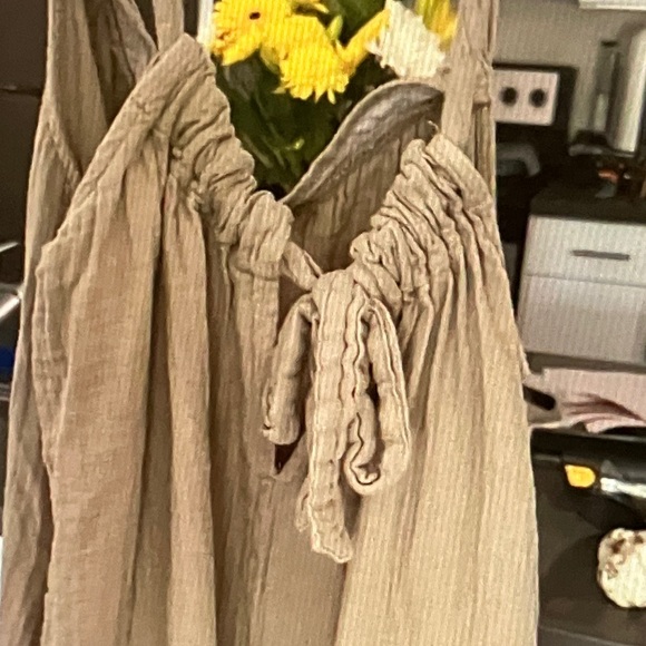 Lightweight Beige Drawstring Summer Dress - Picture 3 of 3